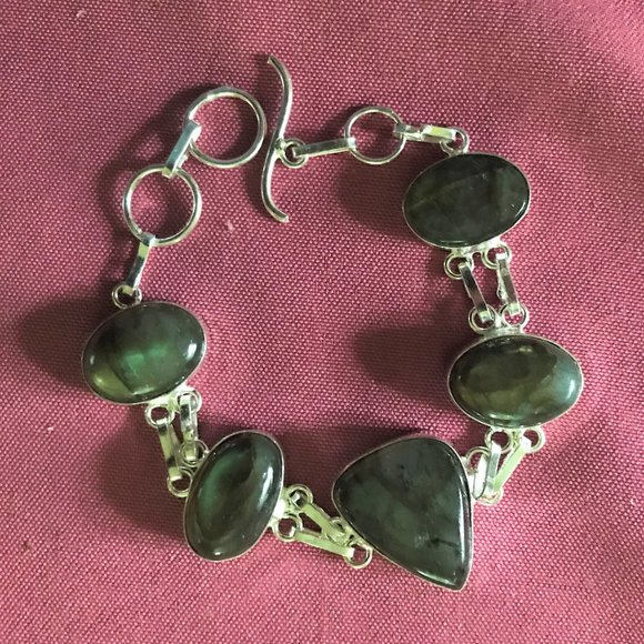 FIRE LABRADORITE  SOlid Sterling Silver  BRACELET 7.5"-8" - Picture 2 of 4